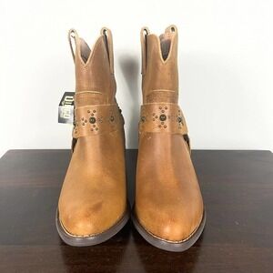 DINGO SIERRA STUDDED LEATHER‎ HARNESS WESTERN COWBOY BOOTS IN CAMEL WOMEN'S 6.5